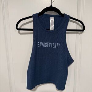 SavageX Fenty Essential Heavy Rib Cropped Logo Tank - Blue 2X